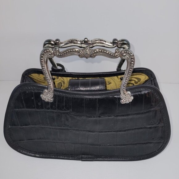 Brighton Black Leather Croc Pattern Satchel Vintage Handbag A 224975 - Picture 4 of 12